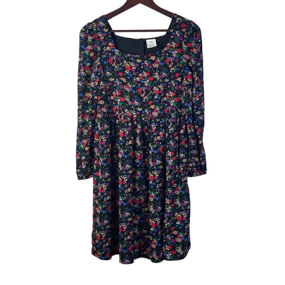 GAP Kids XXL Floral Long Sleeve Square‎ Neck Dress Black Cottagecore Lined